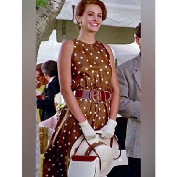 90s Jessica Howard Pretty Woman Brown Polka Dot Shirt Dress SZ 10 - Picture 3 of 15